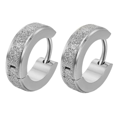 Fako Bijoux® - Oorbellen - Oorringen - RVS - Staal - Gezandstraald - Glitter - Stardust - 13mm - Zilverkleurig