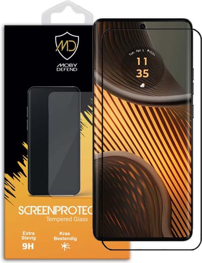 MobyDefend Screenprotector - Geschikt voor Motorola Edge 50 Ultra - Screensaver Met Zwarte Randen - Gehard Glas