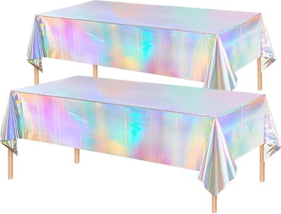 2x Tafelkleed Laken Holografisch Verjaardag Versiering Tafeldecoratie Kinder Feest Tafellaken Plastic Tafelzeil 274*137cm