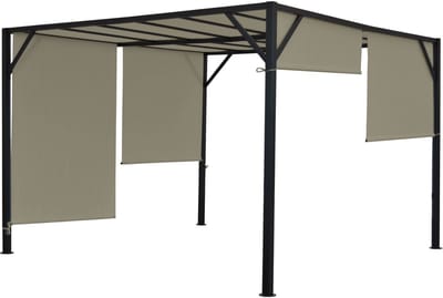 Pergola Baia, tuinpaviljoen terrasoverkapping, stevig 6cm stalen frame + schuifdak taupe ~ 3x3m