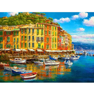 Bricolage 5D plein diamant peinture point de croix bateau de mer et île ville décor diamant broderie 20X30CM