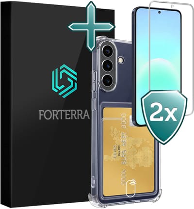 Hoesje Geschikt voor Samsung Galaxy A57 - Met 2x Screenprotector - Pashouder - Kaarthouder - Back Cover - Telefoon Hoes Shockproof - Siliconen Case - Shock Proof - Pasjes Houder - Transparant