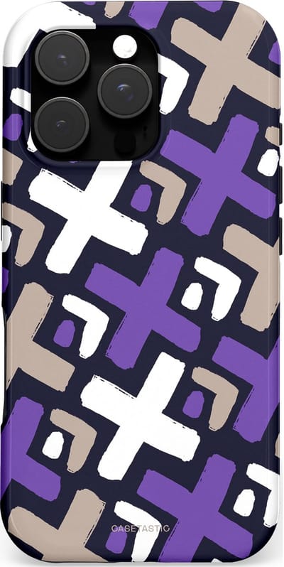 Casetastic hoesje geschikt voor Apple iPhone 16 Pro - MagSafe - Dubbellaagse bescherming - Fresh Paars Witte X's - Fashion Case - Donkerblauw Zilver Lavendel Wit
