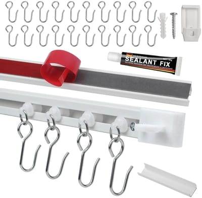 Dailygoods- Gordijnrail zonder boren - Uitschuifbaar - Plafondmontage - 4 x 37 cm (148 cm) - Metalen haken - 20 Rollen - Gordijnroede
