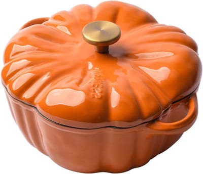 Pompoen Bakschaal - Ovenschotel Gietijzer - Langzaam Koken - Zelfcirculerend Deksel - 1.5 Liter - Oranje