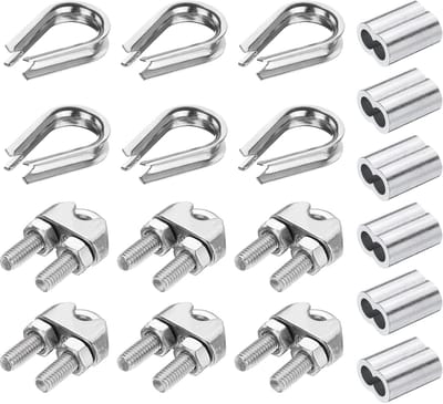 18 stuks M6 304 roestvrijstalen draadkabelset - draadkabel clipklem - buisvingerhoed - krimplus voor 1/4 inch draadkabel kabelvingerhoedjes - zilver - kabelaccessoires