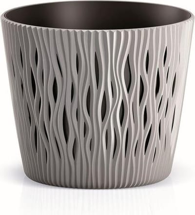 SANDY ROUND plastic potten RONDE IN GRIJS 18,9 X 18,9 X 16,5 CM