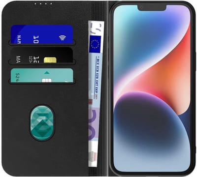 Geschikt voor iPhone 14 Plus Telefoonhoesje Zwart Kunstleer Met Magnetische Sluiting - Portemonnee BookCase Met Pasjeshouder - ProtX