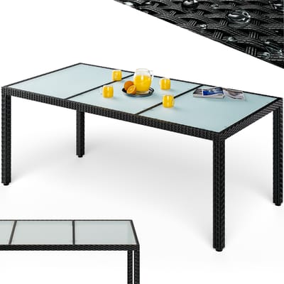 Casaria Tuintafel - Polyrattan 190x90x75cm glas - Zwart