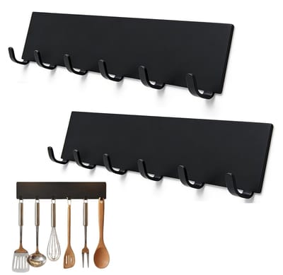 Dailygoods- Sleutelhouder set van 2 - 6 haken - Metalen ophanghaken - Zwart - Duurzaam koolstofstaal - Kras- en roestbestendig - Haakjes