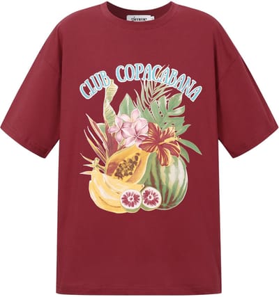 Club Tropicana Graphic Tee – T-shirt met Print – Zonnige Top voor een Casual Look - Rood - Maat S