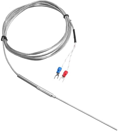 K Type thermoelement temperatuur sensor probe 2 x 100 mm met 2 meter draad, bereik 0 tot 1000 °C, roestvrij staal, nauwkeurige metingen en duurzame kwaliteit