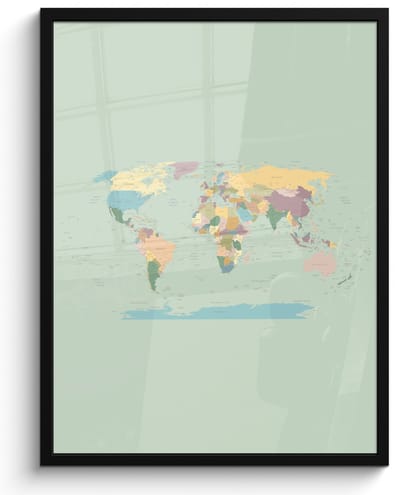 Poster in lijst - Fotolijst 60x80 cm - Posters - Wereldkaart - Realistisch - Kaart - Posterlijst zwart - Decoratie - Wanddecoratie woonkamer - Muurdecoratie slaapkamer