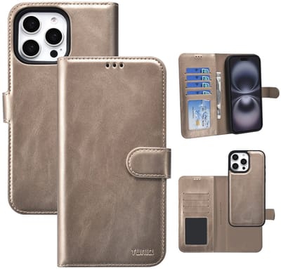 2in1 Backcover & Portemonnee Hoesje met Pasjeshouder voor 3 pasjes - met afneembaar magnetisch hoesje iPhone 16 Pro Max - Goud