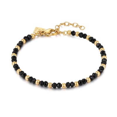 Twice As Nice Armband in edelstaal, goude en zwarte bolletjes 15cm+3cm