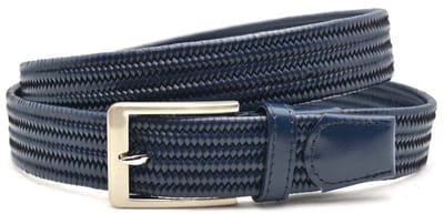 Timbelt Elastische Riem met Gevlochten Leer - Stretch Elastiek – Heren - Blauw - Lengte totaal 130 cm / Riemmaat 115