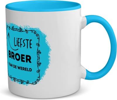 Akyol - liefste broer van de wereld koffiemok - theemok - blauw - Broer - de liefste broer - verjaardag - cadeautje voor broer - broer artikelen - kado - geschenk - 350 ML inhoud