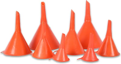 Trechterset 8-delig – Keukentrechters in 4 Maten – Kunststof Trechters voor Vloeistoffen & Flessen – 2 Sets – Oranje – Groot tot Klein