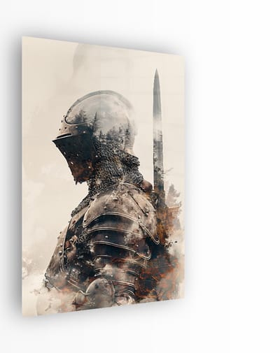 Indoorart - Glasschilderij Double Exposure Knight 40x60 CM - Afbeelding op plexiglas - Inclusief montagemateriaal