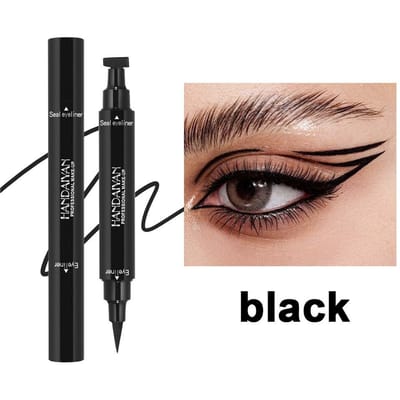 Crayon Eye-liner 2-en-1, Imperméable Résistant à la Transpiration Longue Tenue Lisse Double Embout Tampon Triangle Eye-liner, Noir, Convient Pour Le Maquillage Quotidien noir