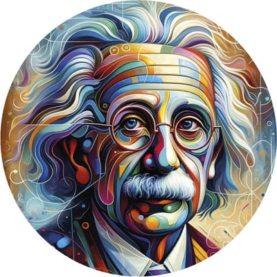 Indoorart - Muurcirkel Abstract Albert Einstein Forex 30 cm - Wanddecoratie - Afbeelding op Forex - Inclusief ophangplaat