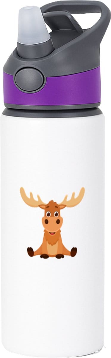 Hacebo® - Rendier waterfles met rietje paars - Paarden - Dieren liefhebbers - Eland - kerst - kerstcadeau - water fles - 650ML