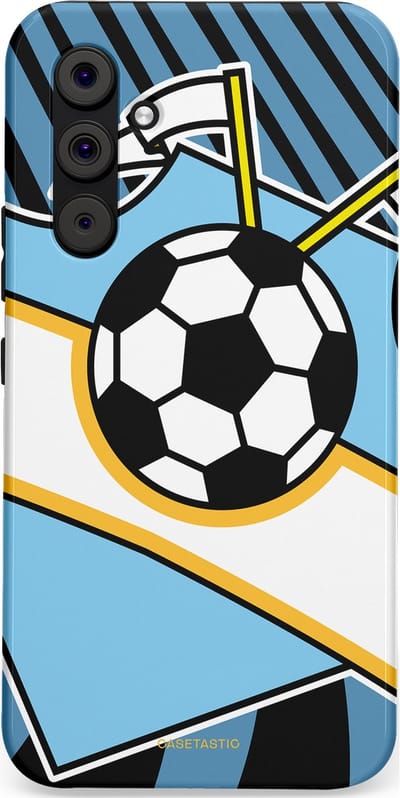 Casetastic hoesje geschikt voor Samsung Galaxy A54 (2023) 5G - Dubbellaagse bescherming - Kampioensbal - Fashion Case - Lichtblauw Zwart Wit