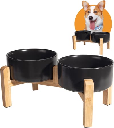 Verhoogde Hondenbakken Set met Antislip Bamboehouder - Voor Voer en Water - Ideaal voor Kleine en Middelgrote Honden