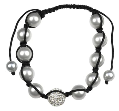 Mother of pearl parel armband Samballa Sparkling Grey - grijs - zilver - zwart - stras steentjes - glitter - schuif armband - luxe sieraden zakje - parel armband dames - grijs parel armband