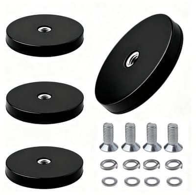 Set van 4 sterke 43 mm rubberen neodymium magneten met M4 vrouwelijke schroefdraad, niet-slip magneten voor bevestiging, ideaal voor verlichting en andere toepassingen