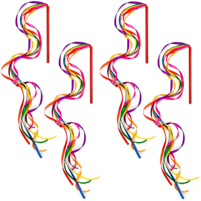 Dailygoods- Dansstok 4 Stuks - Regenboog Lint - Gymnastiek - Jongleren - Kinderen - Polyester/Plastic - Ribbonstick