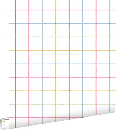 ESTAhome behang geblokt motief groen, geel, roze en blauw - 50 x 900 cm - 132055