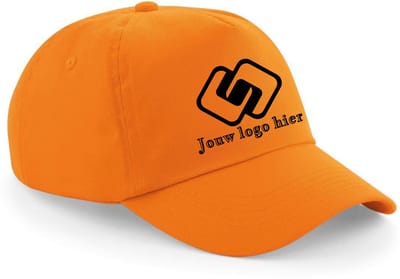 Oranje pet bedrukt met logo - jouw logo bedrukt op pet - bedrijfskleding horeca - festival - café - evenement