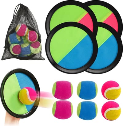 Dailygoods- Klittenbandbalspel set met 4 vangschijven - 6 ballen (4 zachte/2 harde) - opbergtas - outdoor spel - werpspel voor kinderen - actie en plezier voor het gezin
