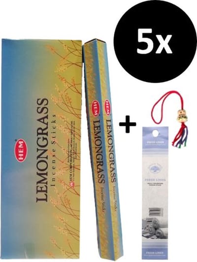 Wierook - Wierookstokjes - 5 Kokers - 100 Stokjes + 5 Mini Stokjes En 1 Gelukspoppetje - Geur Citroengras - Lemongrass