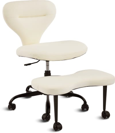 Bureaustoel - crème leren meditatiestoel - actieve zit - 67x80x84cm - 360° draaibaar - thuiskantoor Crème