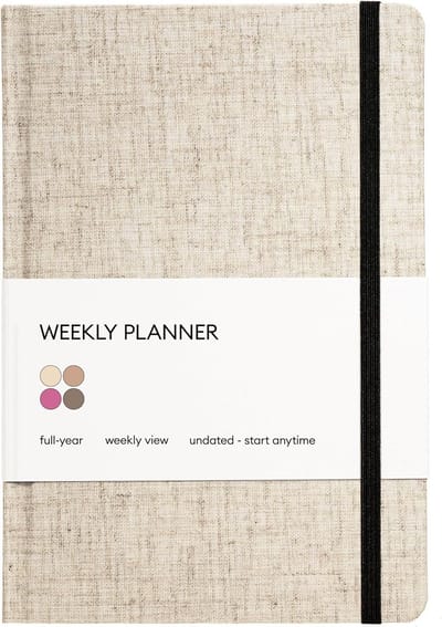 Ongedateerde Wekelijkse Planner met Hardcover, Gewoontetracker en Doelstellingen