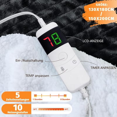 Elektrisch Dekentje met Automatische Uitschakeling en 10 Warmtestanden voor Bank en Bed