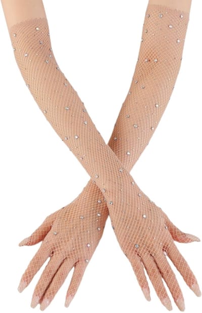 Allecto - Strass Handschoenen - Glitter Handschoenen - Uniek ontwerp - Camel - Cosplay Accessoire - Geschikt voor Feesten - Glitter Mesh