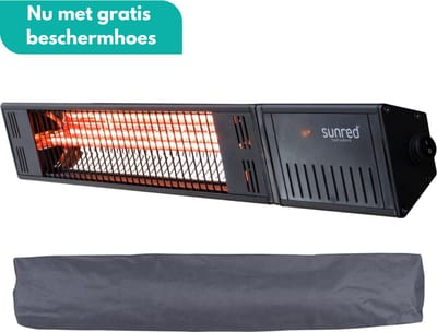 Sunred - COMBIDEAL - Heater & Hoes - Fortuna - Ultra lijn - Zwart - Wand model - Terrasverwarmer - Halogeen rosé goud technologie - 1500W - ECO - 3 Standen - Afstand bestuurbaar - Elektrische heater