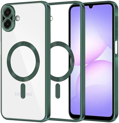 Hoesje geschikt voor Samsung Galaxy A07 4G - Techsuit Luxury Crystal Back Cover - Geschikt voor MagSafe - Transparant/Donkergroen