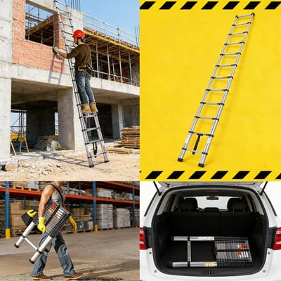 3,8M Telescopische Ladder van RVS - Draagbare, Robuuste, Inklapbare Verlengladder met Antislipvoeten & Onafhankelijke Vergrendelingen voor Thuis en Buitenwerkzaamheden