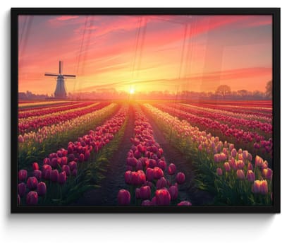 Poster in lijst - Fotolijst 70x50 cm - Posters - Windmolen - Zonsondergang - Landschap - Posterlijst zwart - Decoratie - Wanddecoratie woonkamer - Muurdecoratie slaapkamer