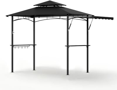 BBQ Paviljoen met Zijluifel en Dubbel Dak – Barbecue Overkapping van Staal – 245 × 141 × 253 cm – Zwart