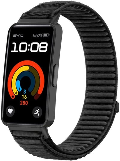 Nylon bandje - geschikt voor Huawei Band 10 / Huawei Band 9 / Huawei band 8 - ribbels met klittenbandsluiting - zwart