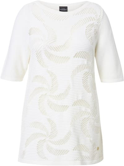 Ulla Popken - Dames - Trui bloemen boothals halve mouwen - Sneeuwwit - Maat 42+