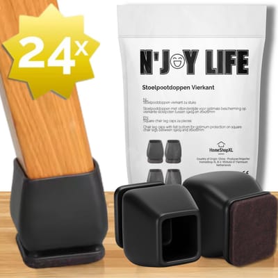 N'JOY LIFE - 24x Premium Stoelpoot beschermers Flexibel - Stoelpootdoppen 19x19 tot 26x26 mm voor Vierkante Stoelpoten - Vierkant 19-26 mm - Anti-Kras Vilt - Vloerbescherming - Vloer Bescherming - Van 19x19 tot 26x26 mm - BPK