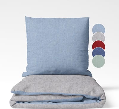 sleepling 135 x 200 cm flanellen katoenen beddengoed | 1x omkeerbaar dekbedovertrek incl. 1x kussensloop (80 x 80 cm) | Made in Germany | wasbaar tot 60 graden | lichtgrijs-lichtblauw