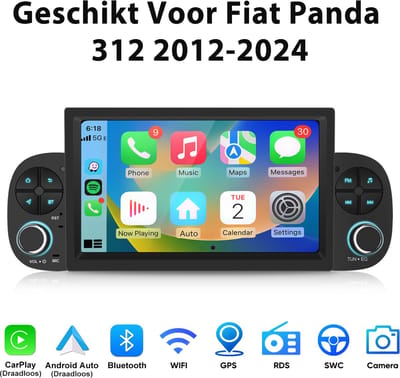 Junsun Android 15 Autoradio Geschikt Voor Fiat Panda 312 2012-2024 - Draadloze CarPlay & Android Auto - Bluetooth - GPS-Navigatiesystem - 7-inch Touchscreen - WIFI - Stuurwielbediening - FM - USB - 2+64GB
