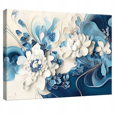 WALLARENA - Canvas schilderij - 100x70 cm - bloemen in blauw voor slaapkamer, woonkamer, keuken